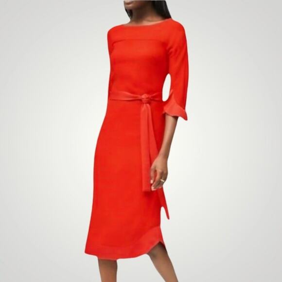 BANANA REPUBLIC Flounce Sleeve Belted Dress Cayenne Red {II43} - Picture 2 of 3